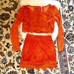 Free People 2 piece orange lace skirt set 🔥🔥